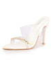 Women White Transparent Stiletto Heels Party Sandals with Gold Chain Detail | Glam Slip-On Open Toe Dress 4.5 Inch High Heel Sandal for Wedding, Special Ocassion