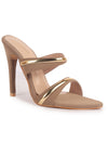 Women Beige Transparent Stiletto Heels Party Sandals with Gold Chain Detail | Glam Slip-On Open Toe Dress 4.5 Inch High Heel Sandal for Wedding, Special Ocassion