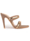 Women Beige Transparent Stiletto Heels Party Sandals with Gold Chain Detail | Glam Slip-On Open Toe Dress 4.5 Inch High Heel Sandal for Wedding, Special Ocassion