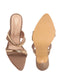 Women Beige Transparent Stiletto Heels Party Sandals with Gold Chain Detail | Glam Slip-On Open Toe Dress 4.5 Inch High Heel Sandal for Wedding, Special Ocassion