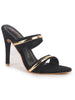 Women Black Transparent Stiletto Heels Party Sandals with Gold Chain Detail | Glam Slip-On Open Toe Dress 4.5 Inch High Heel Sandal for Wedding, Special Ocassion
