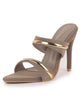 Women Grey Transparent Stiletto Heels Party Sandals with Gold Chain Detail|Glam Slip-On Open Toe Dress 4.5 Inch High Heel Sandal for Wedding, Special Ocassion
