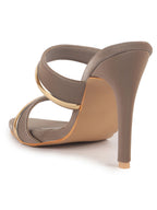 Women Grey Transparent Stiletto Heels Party Sandals with Gold Chain Detail|Glam Slip-On Open Toe Dress 4.5 Inch High Heel Sandal for Wedding, Special Ocassion