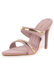 Women Pink Transparent Stiletto Heels Party Sandals with Gold Chain Detail|Glam Slip-On Open Toe Dress 4.5 Inch High Heel Sandal for Wedding, Special Ocassion