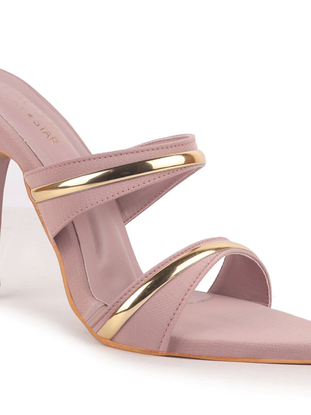 Women Pink Transparent Stiletto Heels Party Sandals with Gold Chain Detail|Glam Slip-On Open Toe Dress 4.5 Inch High Heel Sandal for Wedding, Special Ocassion