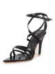 Women Black Stiletto Gladiator Pointed Heels Sandals | Bold Party Wear Sandals with Glossy Finish | 4.25 Inch High Heel for Party, Wedding, Work, Corporate Meetings