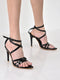 Women Black Stiletto Gladiator Pointed Heels Sandals | Bold Party Wear Sandals with Glossy Finish | 4.25 Inch High Heel for Party, Wedding, Work, Corporate Meetings