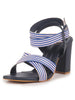 Women Blue Striped Gladiator Block Heel Sandals with Crisscross Straps | Comfortable Trendy 3 Inch Heel for Casual Outings, Work, Office
