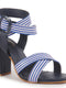 Women Blue Striped Gladiator Block Heel Sandals with Crisscross Straps | Comfortable Trendy 3 Inch Heel for Casual Outings, Work, Office