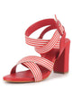 Women Red Striped Gladiator Block Heel Sandals with Crisscross Straps | Comfortable Trendy 3 Inch Heel for Casual Outings, Work, Office