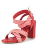 Women Red Striped Gladiator Block Heel Sandals with Crisscross Straps | Comfortable Trendy 3 Inch Heel for Casual Outings, Work, Office