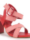 Women Red Striped Gladiator Block Heel Sandals with Crisscross Straps | Comfortable Trendy 3 Inch Heel for Casual Outings, Work, Office
