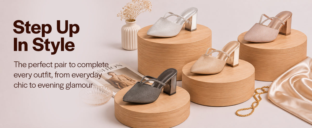 Women Gold Pointed Toe Block Heel Back Open Shoe Style Sandals|Soft Padded Insole|Semi Formal Outfit Shimmering Strap Sandals