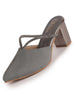 Women Grey Pointed Toe Block Heel Back Open Shoe Style Sandals|Soft Padded Insole|Semi Formal Outfit Shimmering Strap Sandals
