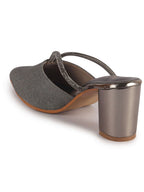 Women Grey Pointed Toe Block Heel Back Open Shoe Style Sandals|Soft Padded Insole|Semi Formal Outfit Shimmering Strap Sandals