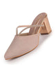 Women Rose Gold Pointed Toe Block Heel Back Open Shoe Style Sandals|Soft Padded Insole|Semi Formal Outfit Shimmering Strap Sandals
