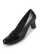Women Black Pointed Toe Dual Textured Block Heel Pumps for Office Formals|Low Mid Heel Slip-On Dress Shoes with Cushioned Padded Insole|Slip-Resistant Outsole Comfort