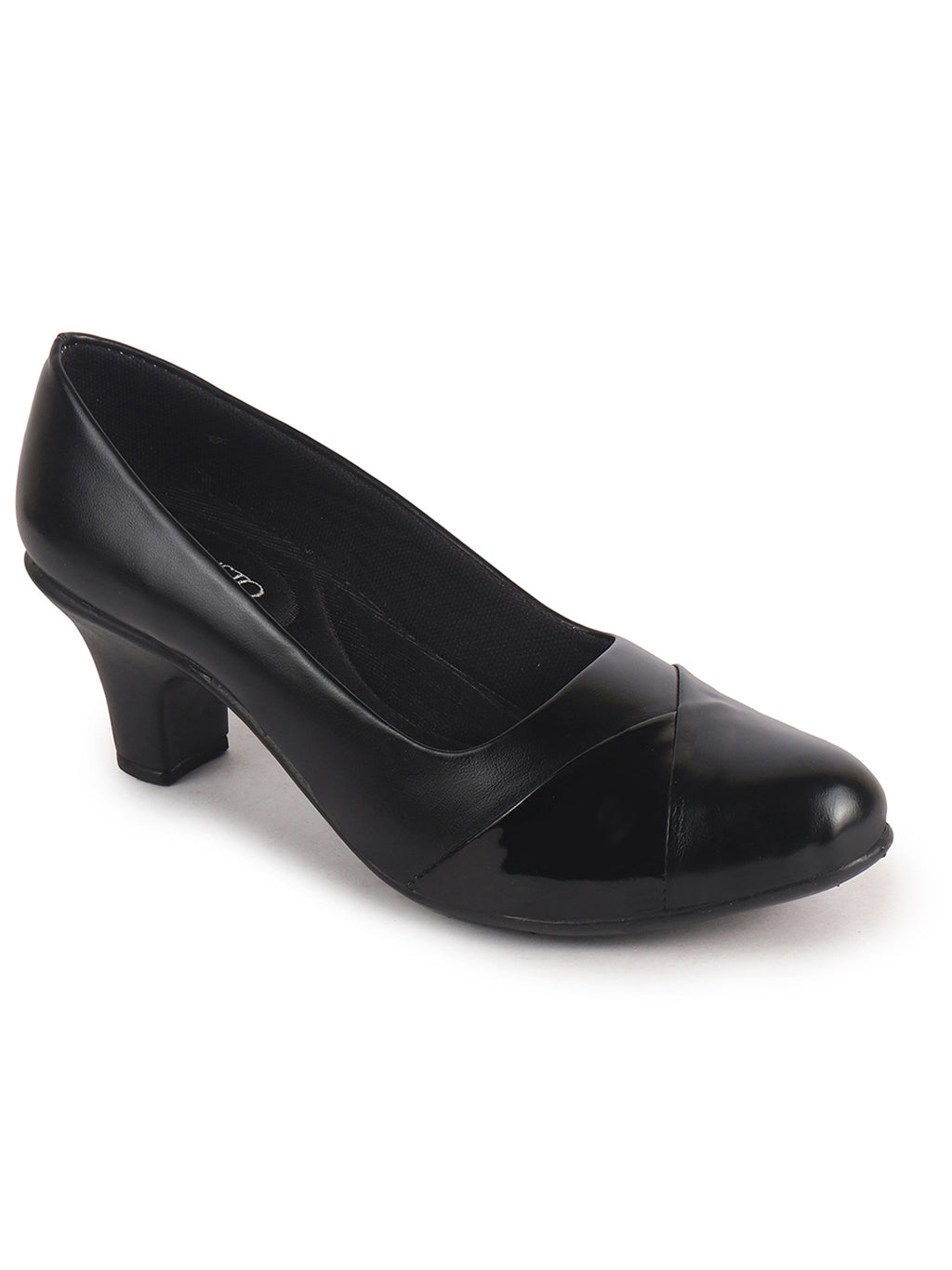 cream closed toe block heel pumps