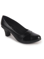 cream closed toe block heel pumps