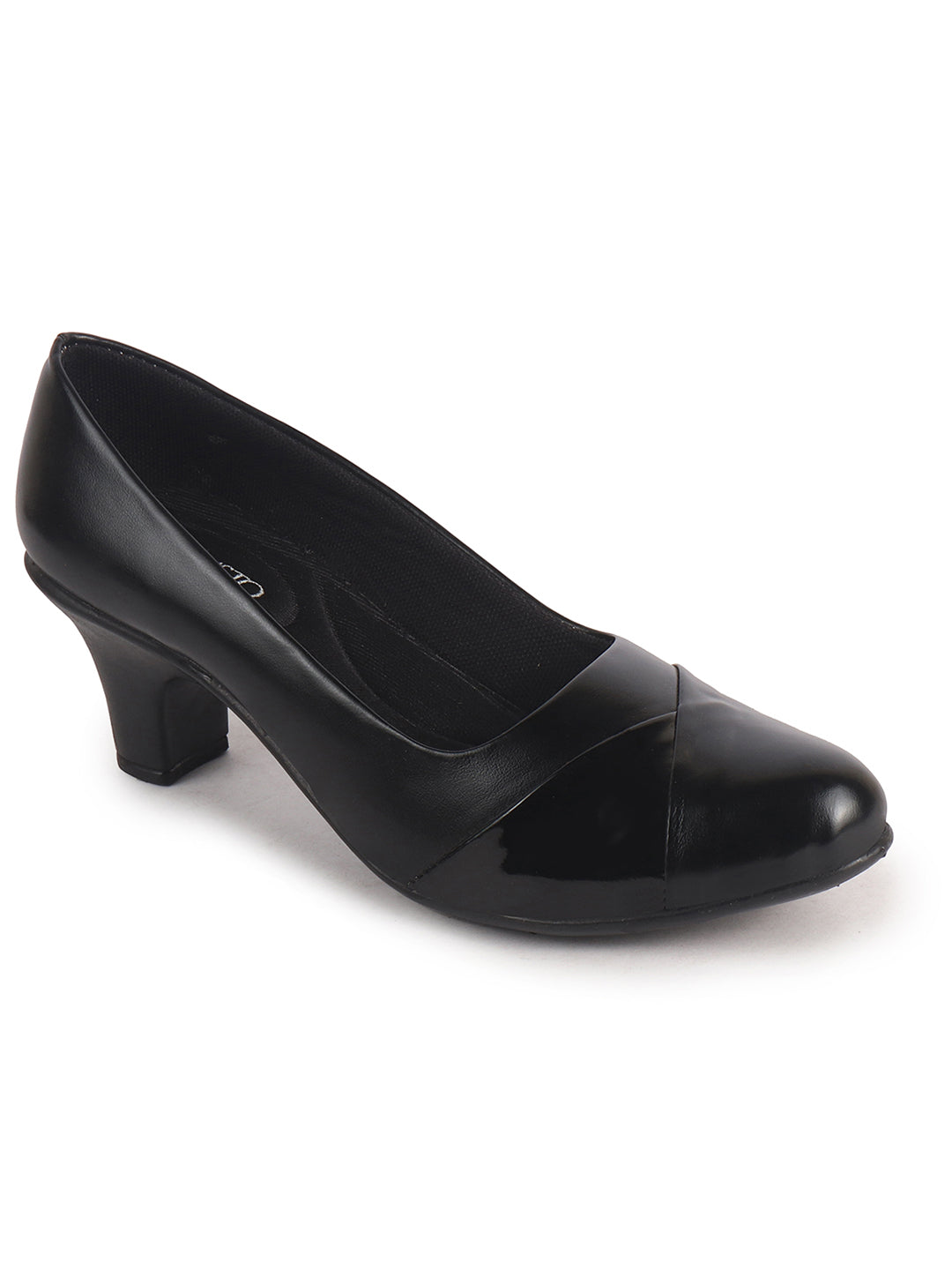 cream closed toe block heel pumps