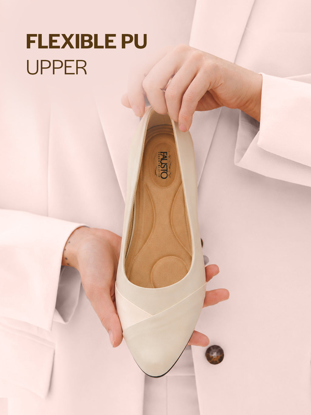 cream closed toe block heel pumps
