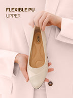 cream closed toe block heel pumps