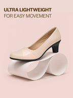 cream closed toe block heel pumps