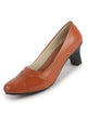Women Tan Pointed Toe Dual Textured Block Heel Pumps for Office Formals|Low Mid Heel Slip-On Dress Shoes with Cushioned Padded Insole|Slip-Resistant Outsole Comfort