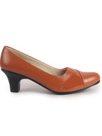 cream closed toe block heel pumps