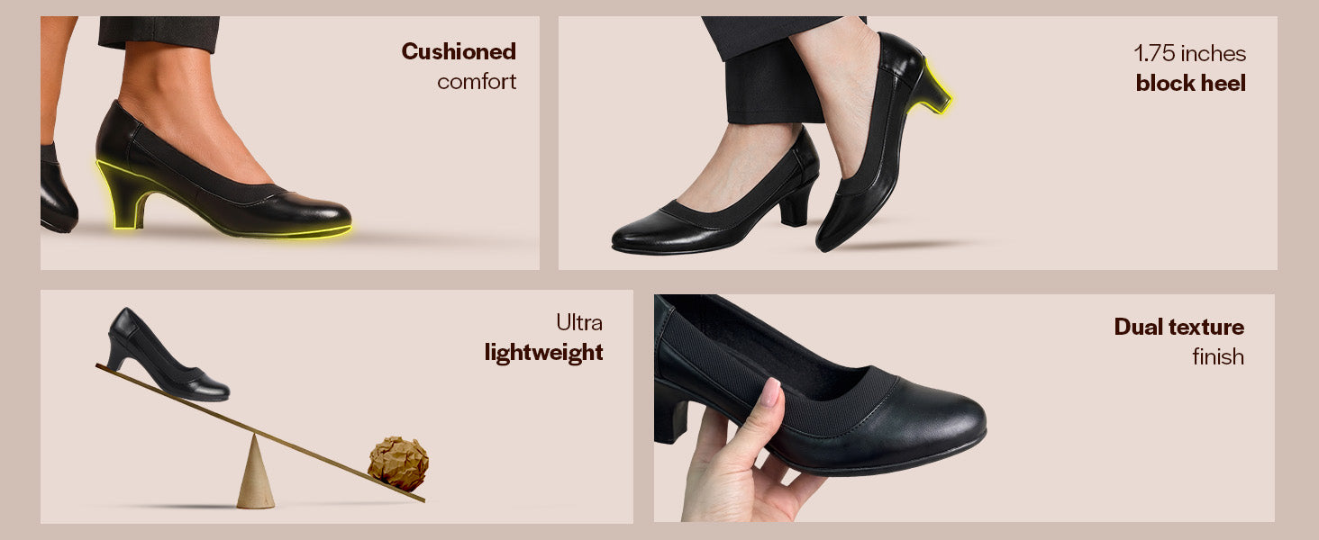 Women Cream Snug Fit Elastic Collar Low Block Heel Pumps For Office Dress|Closed Toe Slip-On Dress Shoes with Cushioned Padded Insole|Evening Parties & Semi-Formal Events