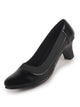 Women Black Snug Fit Elastic Collar Low Block Heel Pumps For Office Dress|Closed Toe Slip-On Dress Shoes with Cushioned Padded Insole|Evening Parties & Semi-Formal Events