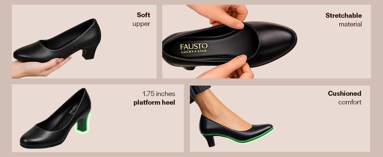 Women Tan Round Toe Sturdy Block Heel Pumps For Formal Office Wear|Comfort Slip-On Dress Shoes with Ergonomic Padded Insole|Evening Parties & Work Wear