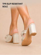 elegant floral strap heeled slides