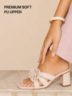 elegant floral strap heeled slides