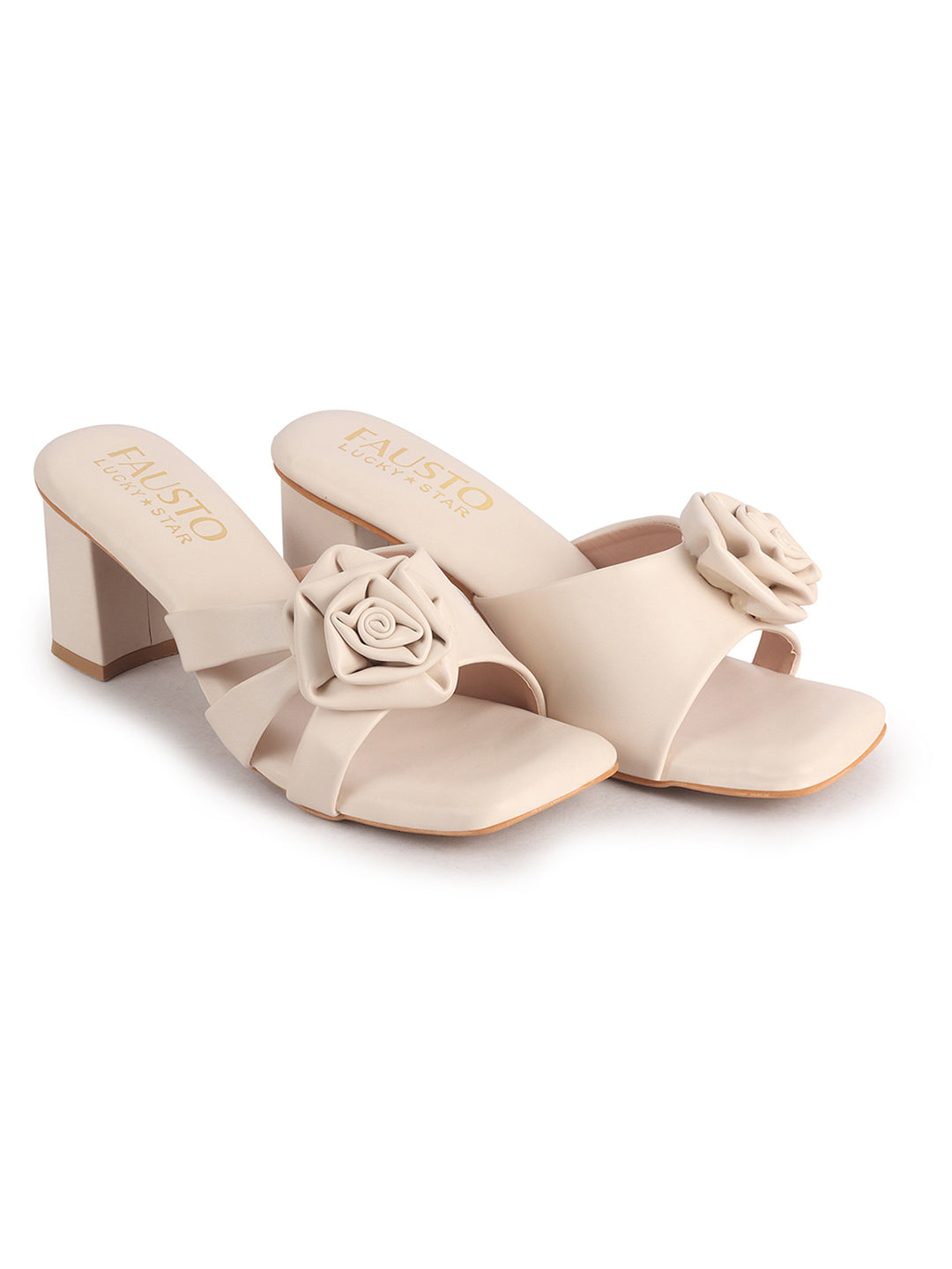 block heel mules flower detail
