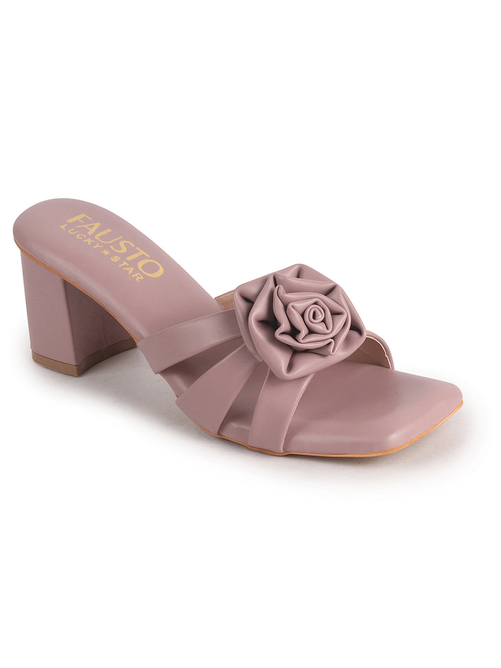 women taupe heeled sandals with flower