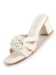 Women White Floral Accent Square Toe Block Heel Slip On Sandals with Cushioned Footbed Insole|Open Toe Slip-Ons for Wedding, Party & Festive Wear|Lightweight Durable Sole