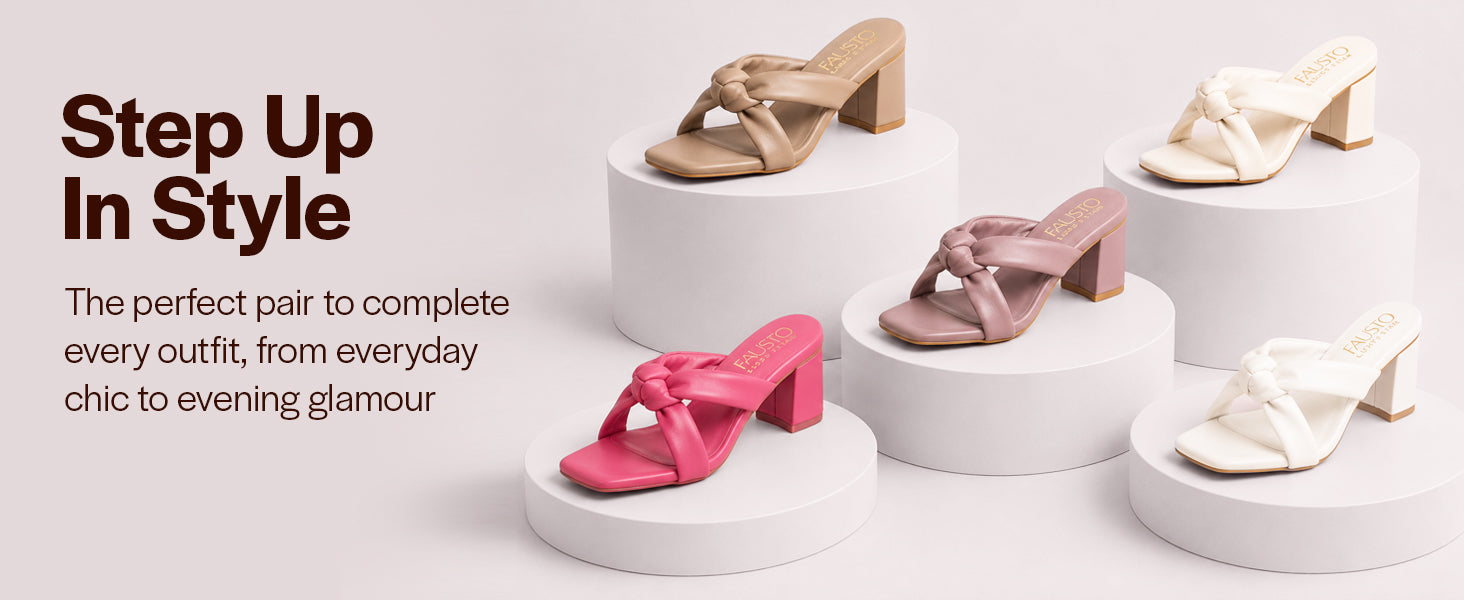 Women White Criss-Cross Strap Open Toe Knotted Block Heel Sandals|Elegant Dress Slip-Ons with Padded Footbed|Square Toe Sandal for Casual, Party & Festive Wear