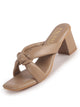 Women Beige Criss-Cross Strap Open Toe Knotted Block Heel Sandals|Elegant Dress Slip-Ons with Padded Footbed|Square Toe Sandal for Casual, Party & Festive Wear