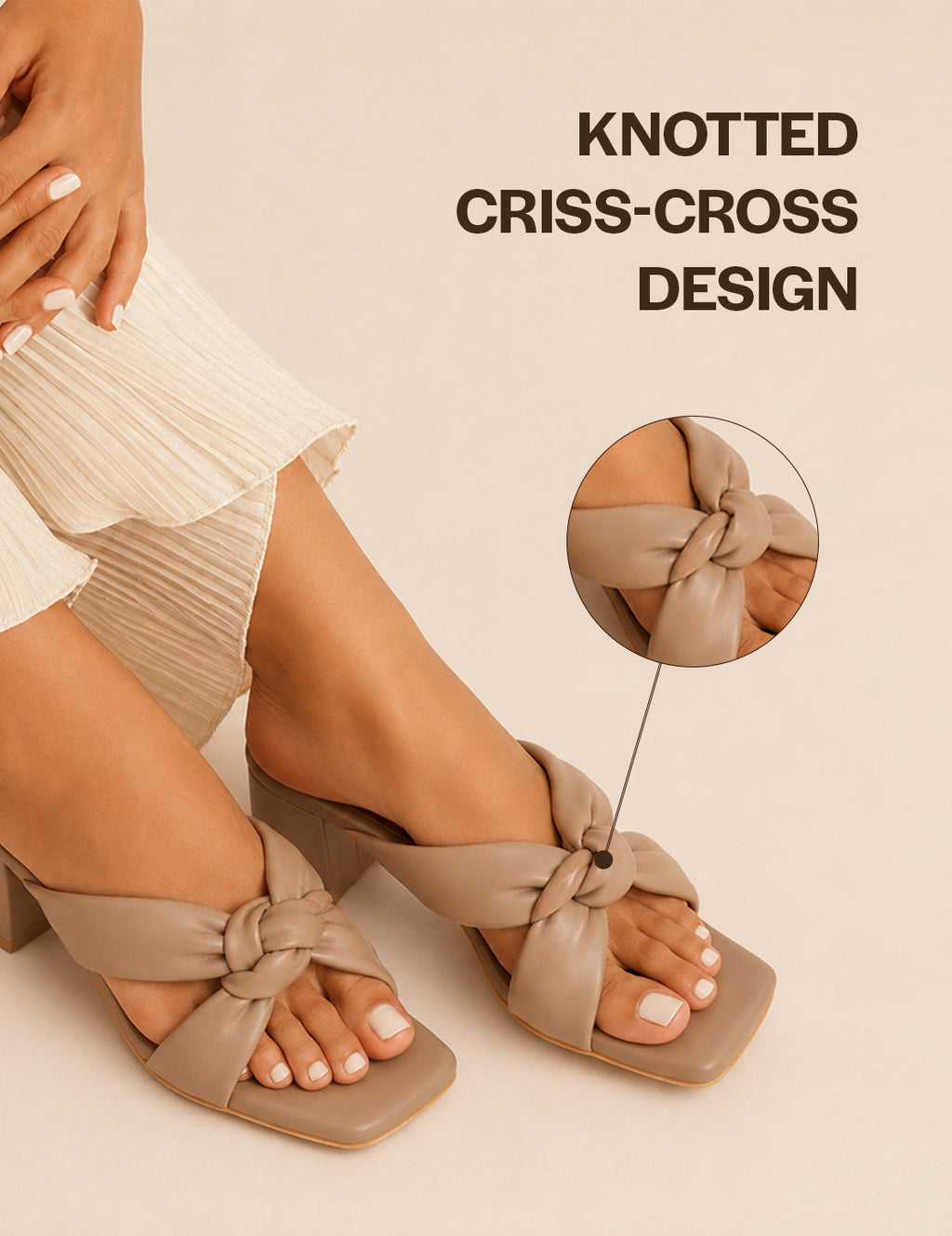 women knotted heeled sandals
