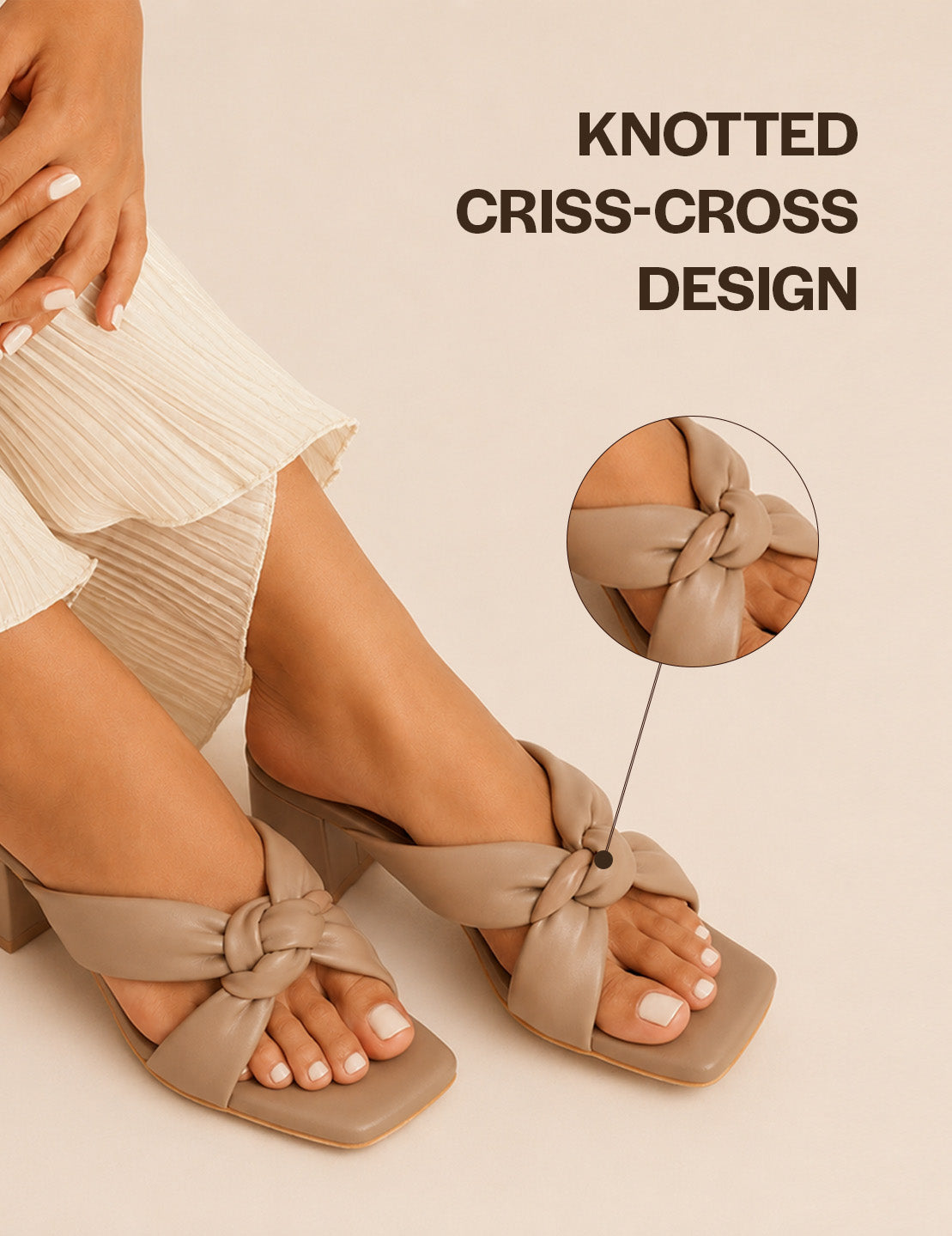 women knotted heeled sandals