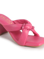 stylish block heel slip on slides