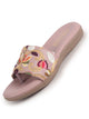 Women Peach Floral Embroidered Flat Sandals for Festive, Party Kurti, Suits Outfit|Memory Cushioned Footbed Insole Sliders|All Day Comfort Flexible Sole