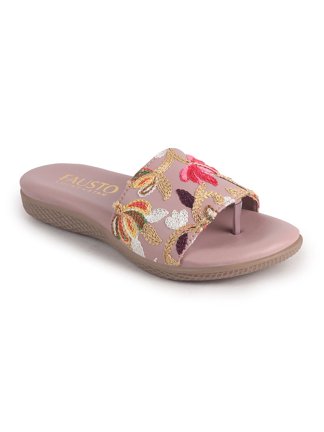 casual floral thread work slippers