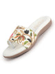 Women White Floral Embroidered Flat Sandals for Festive, Party Kurti, Suits Outfit|Memory Cushioned Footbed Insole Sliders|All Day Comfort Flexible Sole