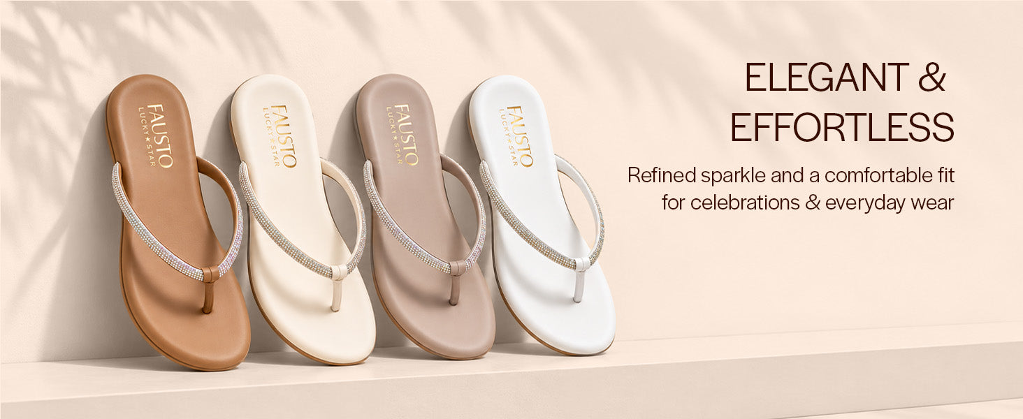 Women Beige Rhinestone Crystal Studded T-Strap Thong Sandals|Lightweight Platform Anti Skid Sole Flats|Comfort Cushioned Slippers for Casual Summer, Party & Festive Wear