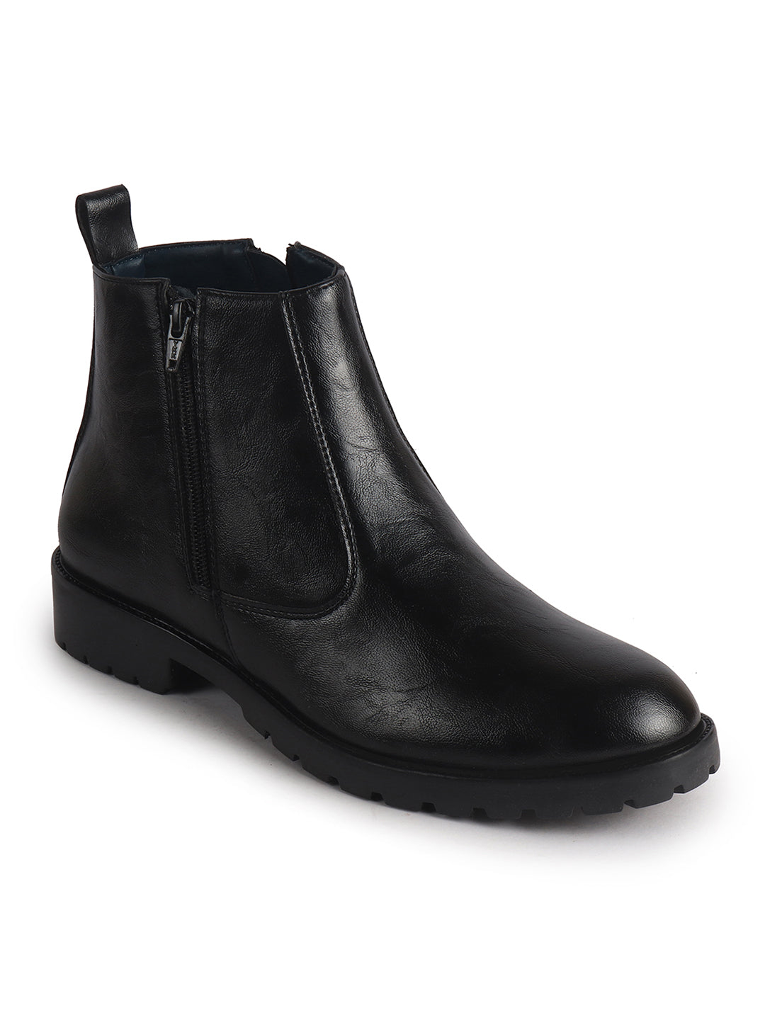 Men Black Classic Side Zipper Closure High Ankle Slip On Chelsea Boot with Soft Cushioned Insole|Anti Skid Durable TPR Sole|Shock Absorber Shoe for Winter, Office, Outdoor