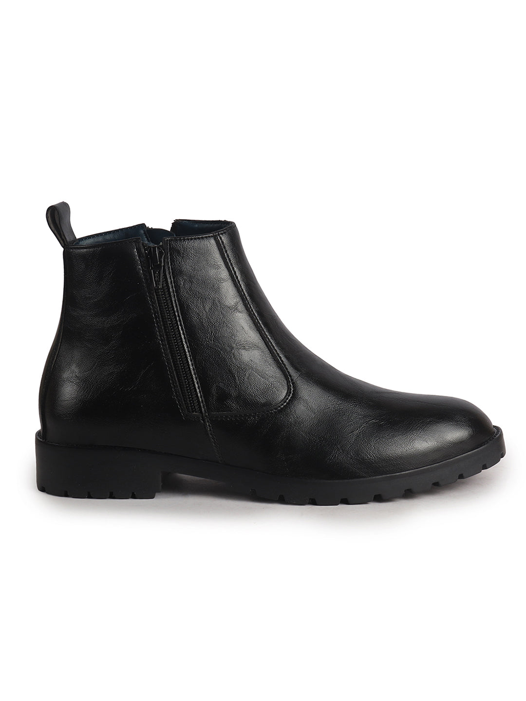 Men Black Classic Side Zipper Closure High Ankle Slip On Chelsea Boot with Soft Cushioned Insole|Anti Skid Durable TPR Sole|Shock Absorber Shoe for Winter, Office, Outdoor