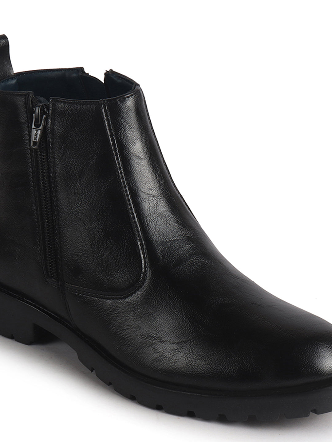 Men Black Classic Side Zipper Closure High Ankle Slip On Chelsea Boot with Soft Cushioned Insole|Anti Skid Durable TPR Sole|Shock Absorber Shoe for Winter, Office, Outdoor