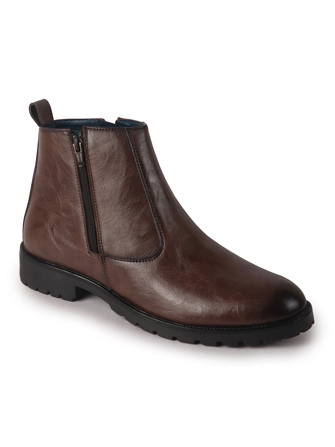 Men Brown Classic Side Zipper Closure High Ankle Slip On Chelsea Boot with Soft Cushioned Insole|Anti Skid Durable TPR Sole|Shock Absorber Shoe for Winter, Office, Outdoor